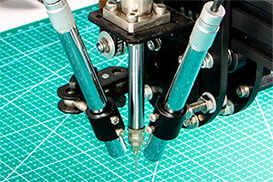 PSE-22 manual pick and place machine, details of the nozzle and 2 microscopes